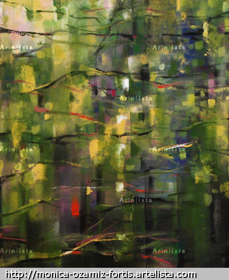 En la arboleda Lienzo Paisaje Media Mixta