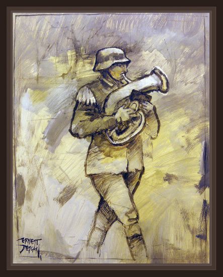 III REICH-EJERCITO-MUSICOS-SOLDADOS-ARTE-PINTURA-ERNEST DESCALS Cartulina Óleo Retrato