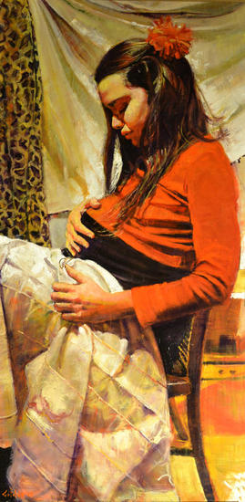 La Joven Madre Óleo Tabla Figura