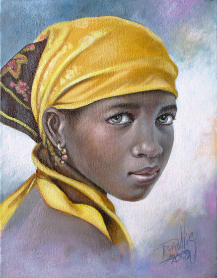 Niña de raza negra Retrato Lienzo Acrílico
