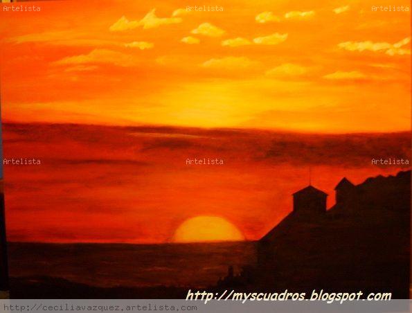 ROJO ATARDECER Tabla Paisaje Acrílico