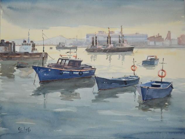 Dársena de Galdames Acuarela Papel Marina