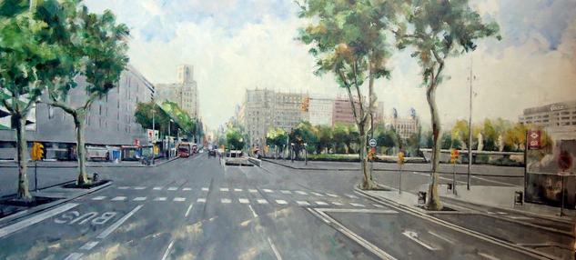 Barcelona - Plaza de Cataluña Óleo Lienzo Paisaje