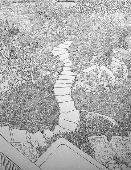 Jardín con escalera Tinta