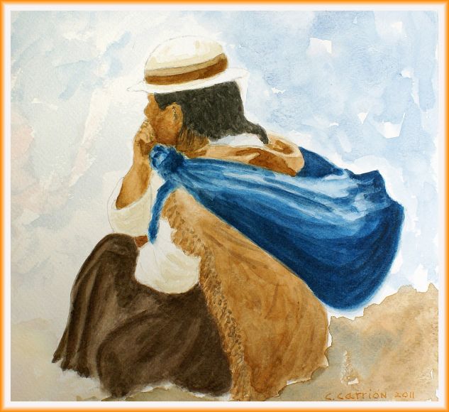 Mujer campesina Acuarela Papel Figura