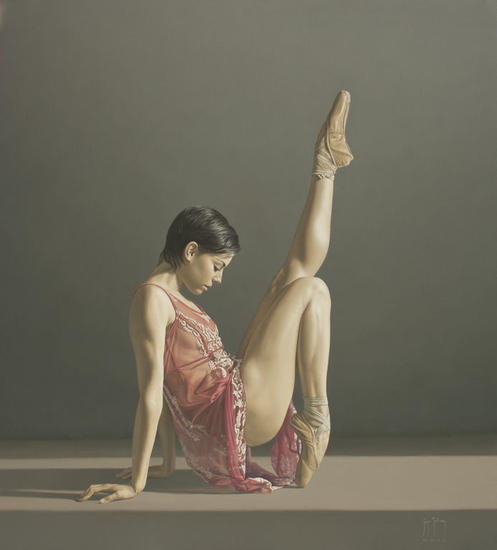 Bailarina con vestido rosa Óleo Lienzo Figura