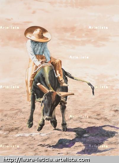 El jineteo de toro Paper Watercolour Sports