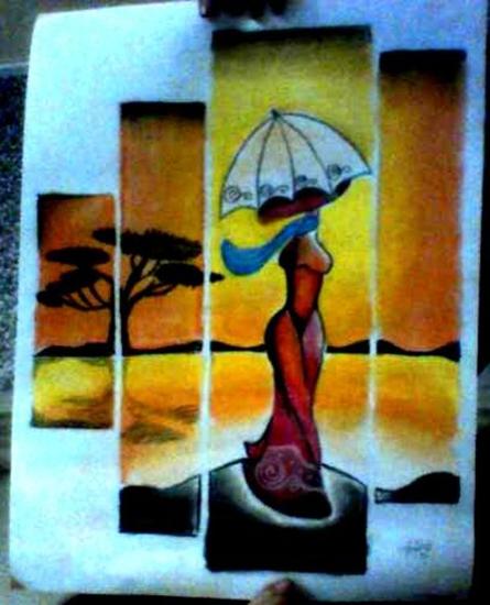 Dama bajo la sombrilla Pastel Papel Figura