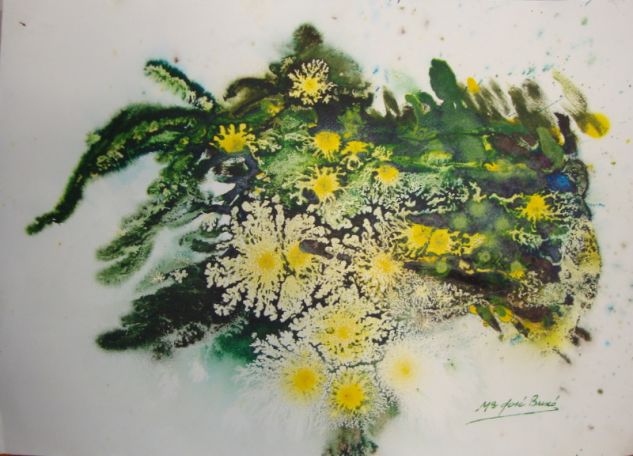 Margaritas sobre verde Papel Floral Tinta