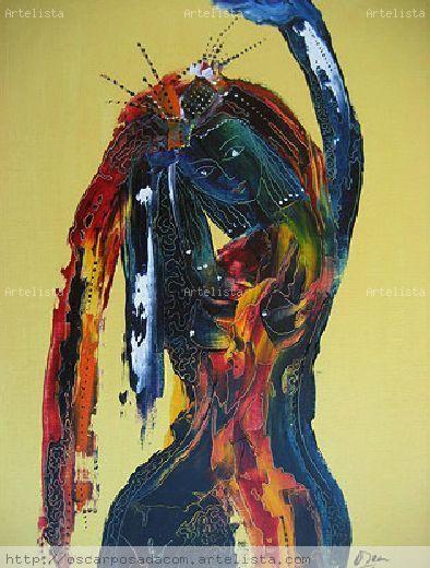 Mujer en azul Óleo Papel Figura