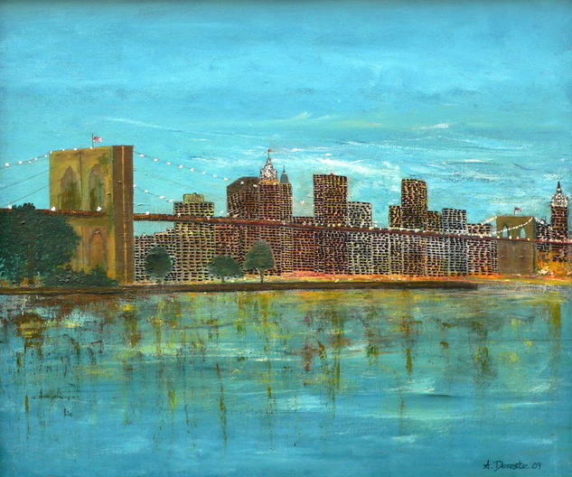 Puente de Brooklin Media Mixta Tabla Paisaje