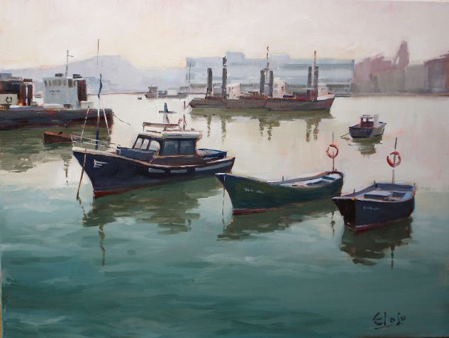 Contraluz en la Dársena Óleo Marina Lienzo