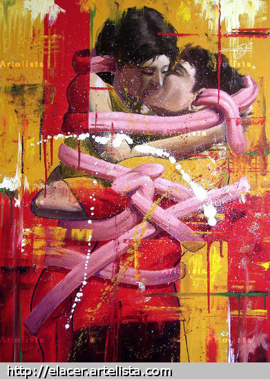 Un beso de lengüita Tabla Óleo Figura