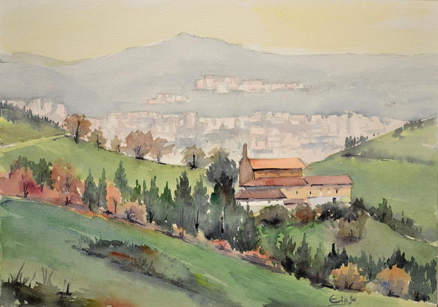 San Roque de Pagasarri Acuarela Paisaje Papel