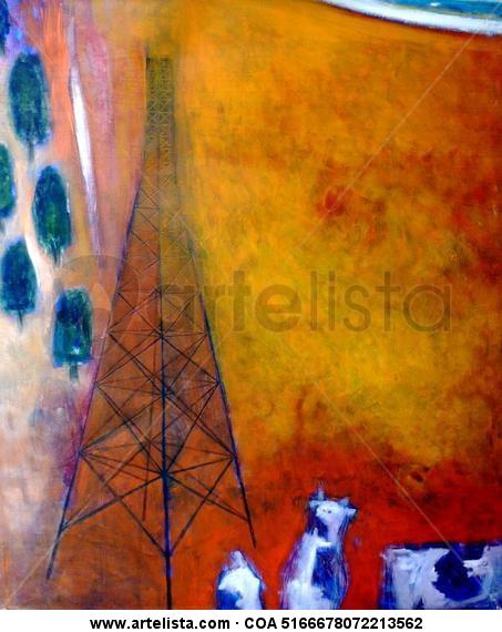  Torre sobre campo naranja; el establo   1.20 x 1.00 cm.  óleo/tela Oil Canvas Landscaping