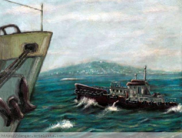 BARCO Y CERRO Óleo Lienzo Otros