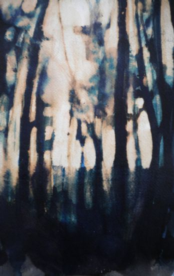 bosque negro 002 Acuarela Papel Paisaje