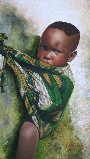 Niño de raza negra Lienzo Media Mixta Figura