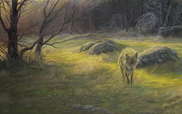 LOBO SOLITARIO Lienzo Óleo Animales