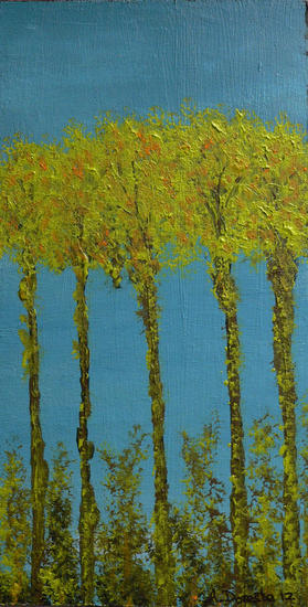 5 árboles Tabla Paisaje Acrílico