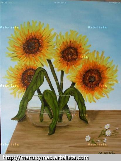 Girasoles en agua Lienzo Óleo Bodegones