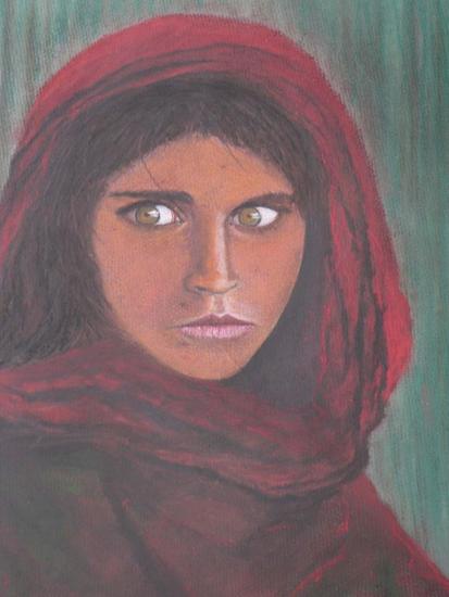 Sharbat Gula Pastel Paper Portrait
