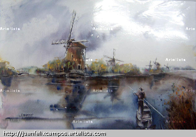 Paisaje holandés Papel Paisaje Acuarela