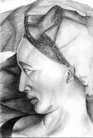 Serie Magdalenas del Arte, Van der Weyden Paper Pencil (Black) Portrait