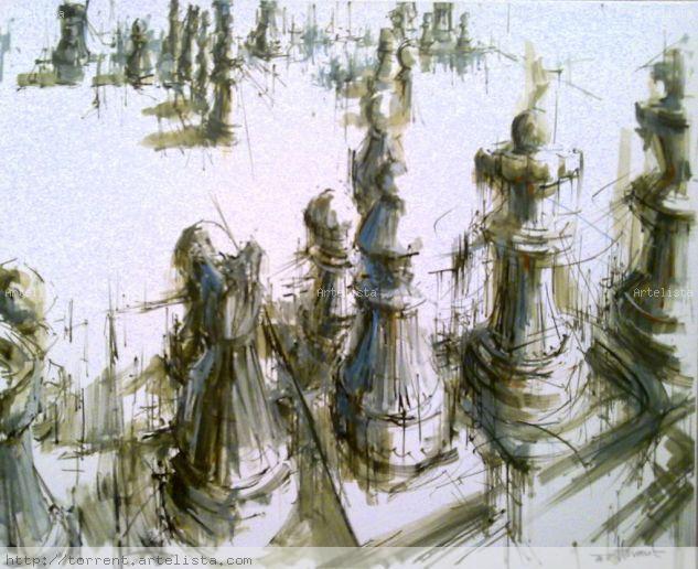 construccio3-scacs Óleo Lienzo Paisaje