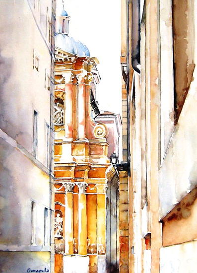 Stª Trinità dei Pellegrini Papel Acuarela Paisaje