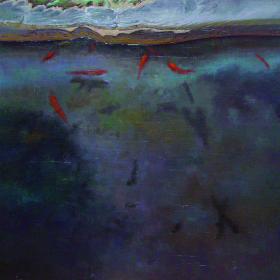 Estanque con peces Paisaje Tabla Óleo
