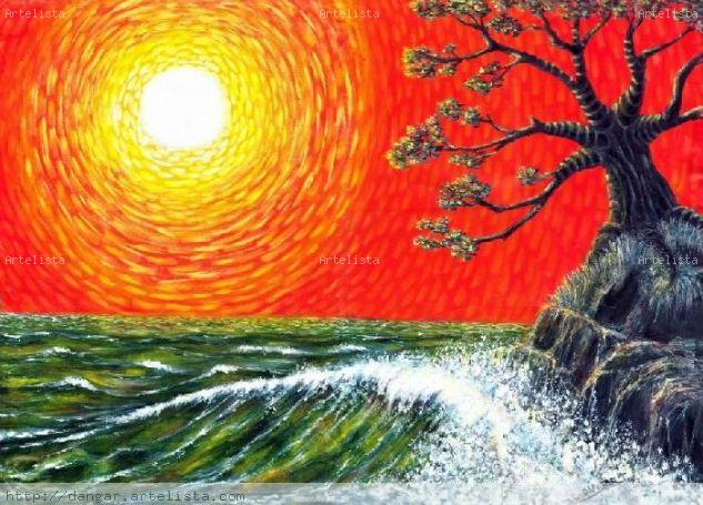 ARBOL Y MAR UNO Acrílico Lienzo Paisaje