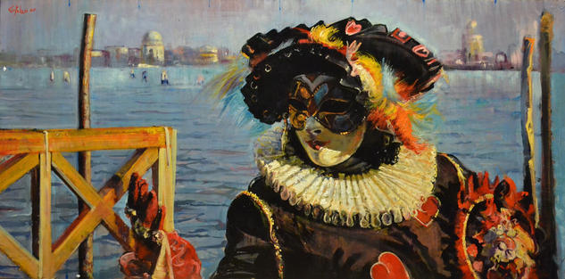 La Mascara con Sombrero Óleo Tabla Figura