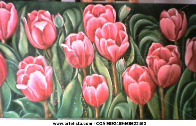 Fucsia tulips Óleo Lienzo Paisaje