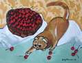 Gato exótico con cerezas