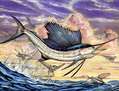 Sailfish And Flying Fish In The Sunset