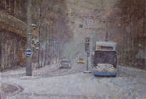 zurich tram with snow