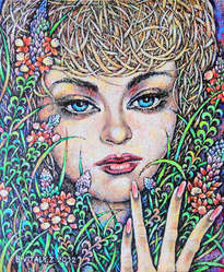 chica con flores