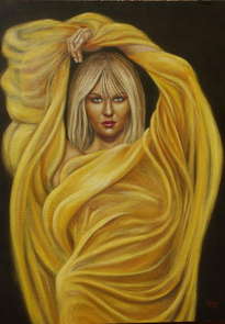 mujer con velo amarillo