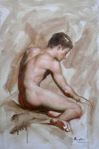original oil painting -male nude  by hongtao