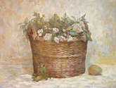 canasto y rosas blancas