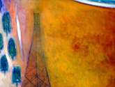  torre sobre campo naranja; el establo   1.20 x 1.00 cm.  óleo/tela