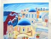 cuadro óleo impresionista, santorini grecia joya mar azul