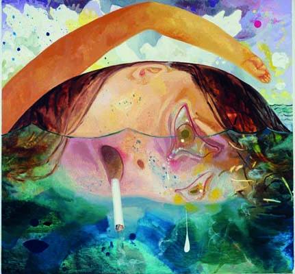 Dana Schutz Swimming, Smoking, Crying, 2009 Oil on canvas 45 x 48 inches Collection Nerman Museum of Contemporary Art, Johnson County Community College, Overand Park, Kansas, Gift of Marti and Tony Oppenheimer and the Oppenheimer Brothers Foundation © Dana Schutz