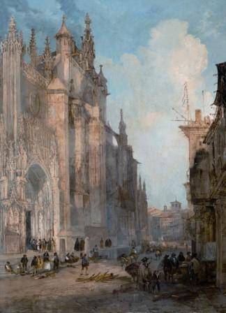 Jenaro Pérez Villaamil (El Ferrol, A Coruña, 1807-Madrid, 1854) La catedral de Sevilla por el lado de las gradas , 1835  Óleo sobre lienzo. 100 x 72 cm Colección Santander, Madrid