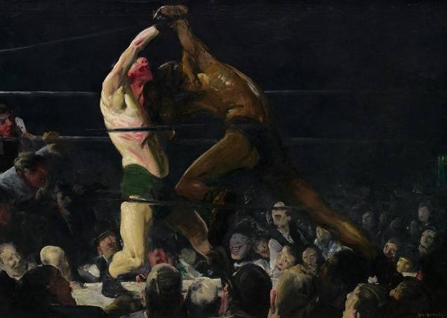 George Bellows Club Night, 1907 oil on canvas Overall: 109.2 x 135 cm (43 x 53 1/8 in.) framed: 127.6 x 153 x 9.5 cm (50 1/4 x 60 1/4 x 3 3/4 in.) National Gallery of Art, Washington, John Hay Whitney Collection