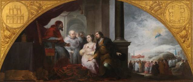 El patricio revelando su sueño al Papa Liberio Bartolomé Esteban Murillo Óleo sobre tela, 232 x 522 cm 1662 - 1665 Madrid, Museo Nacional del Prado El patricio revelando su sueño al Papa Liberio Bartolomé Esteban Murillo Óleo sobre tela, 232 x 522 cm 1662 - 1665 Madrid, Museo Nacional del Prado