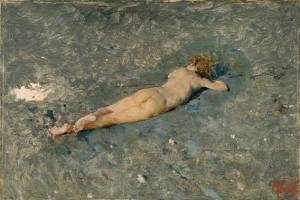 Desnudo en la playa de Portici, por Fortuny, 1874, Prado