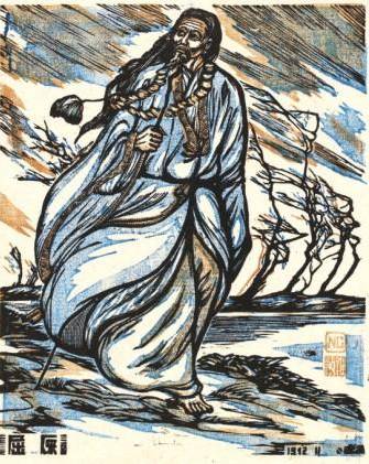 Yang Newei, Chinese, 1912–1982 The Poet Statesman Qu Yuan China 1942 Polychrome woodblock print; ink and color on paper Image: 6 7/16 x 5 1/8 in. (16.4 x 13 cm) Overall: 22 x 16 in. (55.9 x 40.6 cm) 1980,0630,0.163 The British Museum, London Yang Newei, Chinese, 1912–1982 The Poet Statesman Qu Yuan China 1942 Polychrome woodblock print; ink and color on paper Image: 6 7/16 x 5 1/8 in. (16.4 x 13 cm) Overall: 22 x 16 in. (55.9 x 40.6 cm) 1980,0630,0.163 The British Museum, London