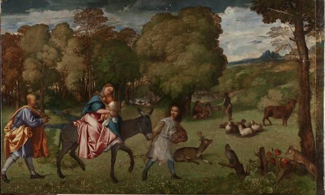 Titian The Flight into Egypt about 1506 7 Oil on canvas 206 x 336 cm Credit Line:	The State Hermitage Museum, St Petersburg  Photograph © The State Hermitage Museum / Natalia Antonova, Inessa Regentova